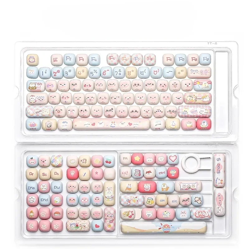 Pink cat keycaps set for mechanical keyboards, featuring adorable pastel PBT dye-sub designs. See the full dreamy Sweetheart Cat theme from multiple choices.