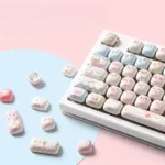 Sweetheart Cat Pink Dream PBT dye-sub pink cat keycaps set gallery, featuring adorable pastel feline motifs and dreamy hues for mechanical keyboards.