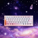 Celestial Pink Gradient Keycaps set featuring dreamy pink-purple dye-sub PBT keycaps with crisp backlit legends, perfect for custom mechanical keyboard.