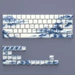 Exquisite Blue & White Porcelain PBT keycaps set featuring serene Jiangnan landscape motifs on a full Cherry profile set.