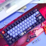 Rabbit Hole PBT keycaps set from various angles, highlighting enchanting side-printed legends and whimsical VOCALOID glow for compact fans,