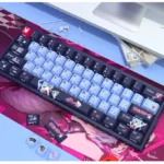 Various angles of Rabbit Hole PBT keycaps set, highlighting enchanting side-printed legends. Whimsical VOCALOID aesthetic for compact backlit deisgn.