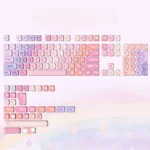 Vibrant Rainbow Keycaps Set featuring a dynamic spectrum of neon hues on MOA profile PBT dye-sub keycaps, exuding joyful aesthetics.