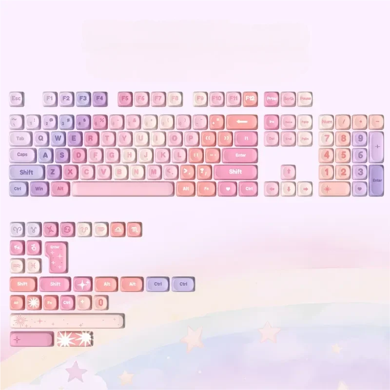 Vibrant Rainbow Keycaps Set featuring a dynamic spectrum of neon hues on MOA profile PBT dye-sub keycaps, exuding joyful aesthetics.