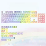 Vibrant Rainbow Keycaps Set for mechanical keyboards, featuring a dynamic spectrum of PBT dye-sub MOA profile keycaps with joyful neon hues.