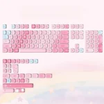 A full set of vibrant rainbow PBT dye-sub MOA profile keycaps for mechanical keyboards, showcasing a dynamic spectrum of neon hues and joyful design.