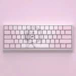 Vibrant pink Re:Zero Ram keycaps set with iconic side-printed backlit legends, showcasing a playful anime aesthetic for custom keyboards.