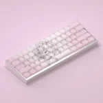 Vibrant gallery of Re:Zero Ram keycaps set, showcasing playful side-printed designs and backlit glow from various angles, unleashing Rams iconic spirit.