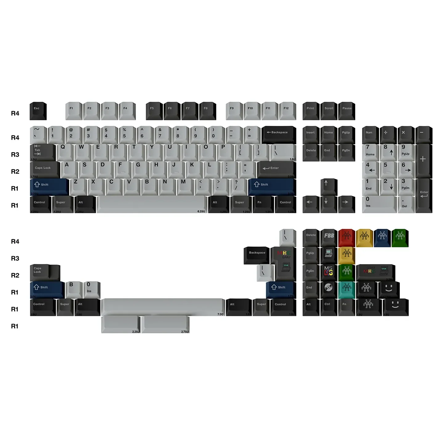 Artistic 550 Retro Gray PBT keycap Set with durable dye-sub legends and vintage industrial charm for mechanical keyboards.