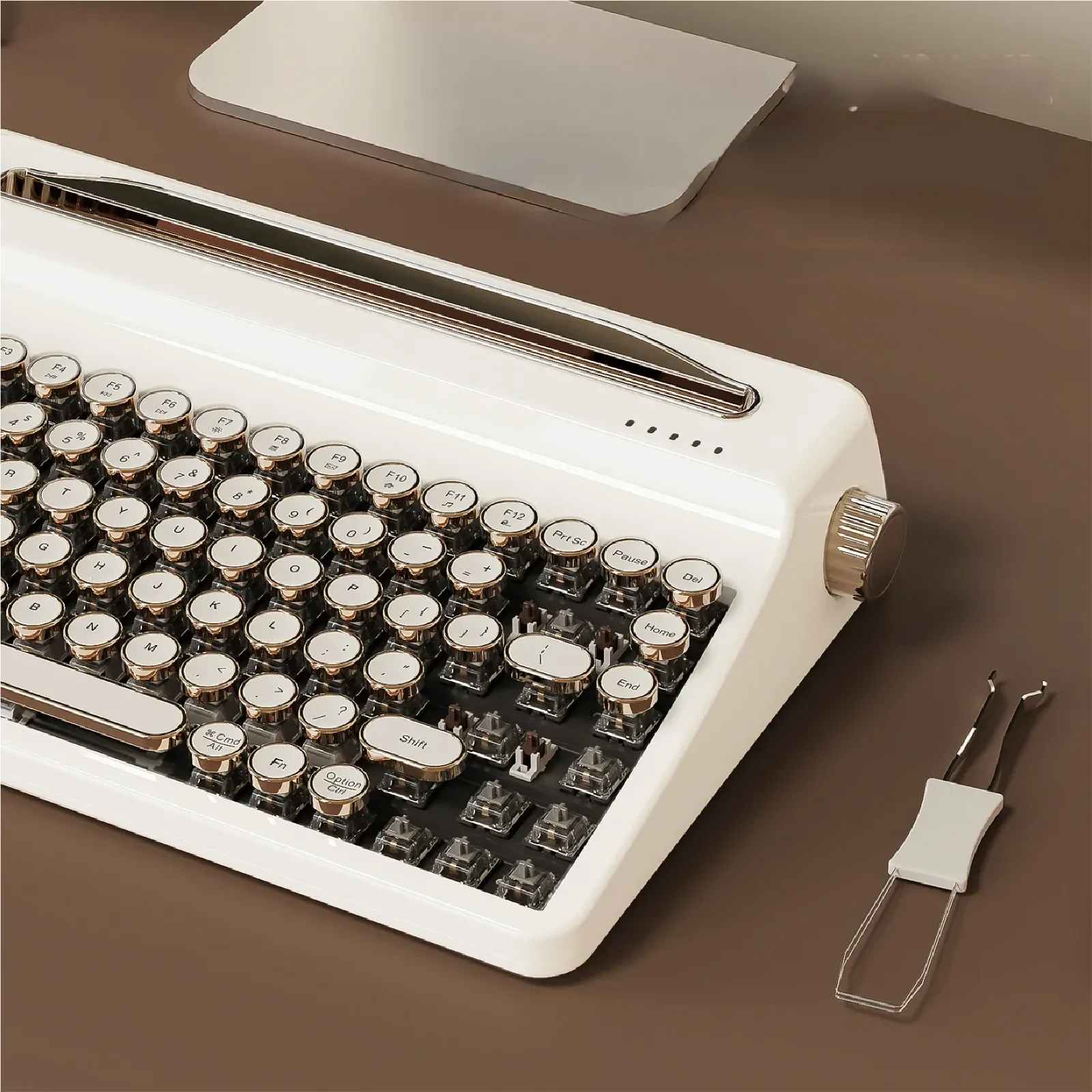 QL75 mechanical keyboard: Vintage retro design with enamel keycaps, hot-swappable tri-mode wireless connectivity, explored from multiple selections.
