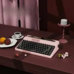 Vintage QL75 mechanical keyboard showcasing its sophisticated retro design, elegant enamel-like keycaps, and tri-mode design.