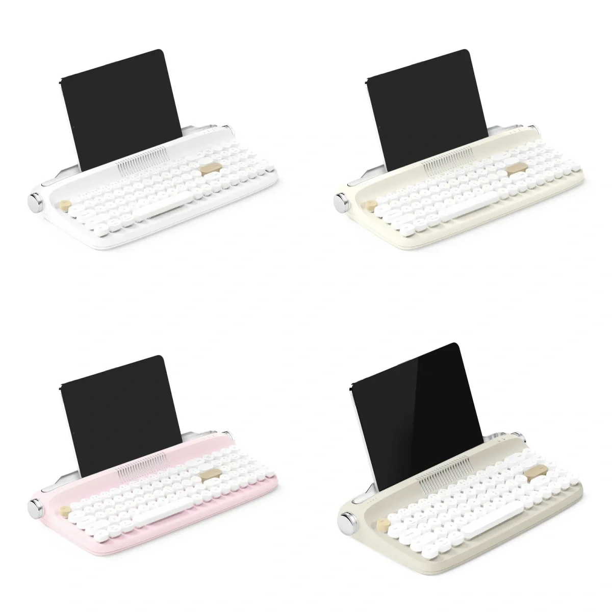 actto B307 Retro Typewriter Keyboard, warm sandy beige, with charming vintage design, round keycaps, and multi-device wireless connectivity.