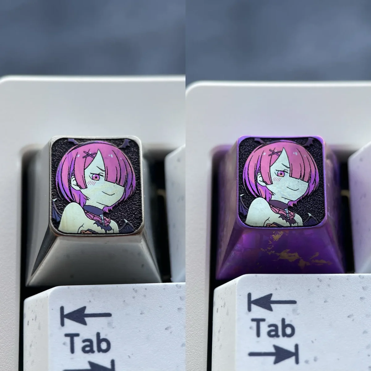 Premium Ram Titanium Halloween Keycap with mystical anodized purple finish. Intricate Halloween anime design highlights its premium titanium alloy.