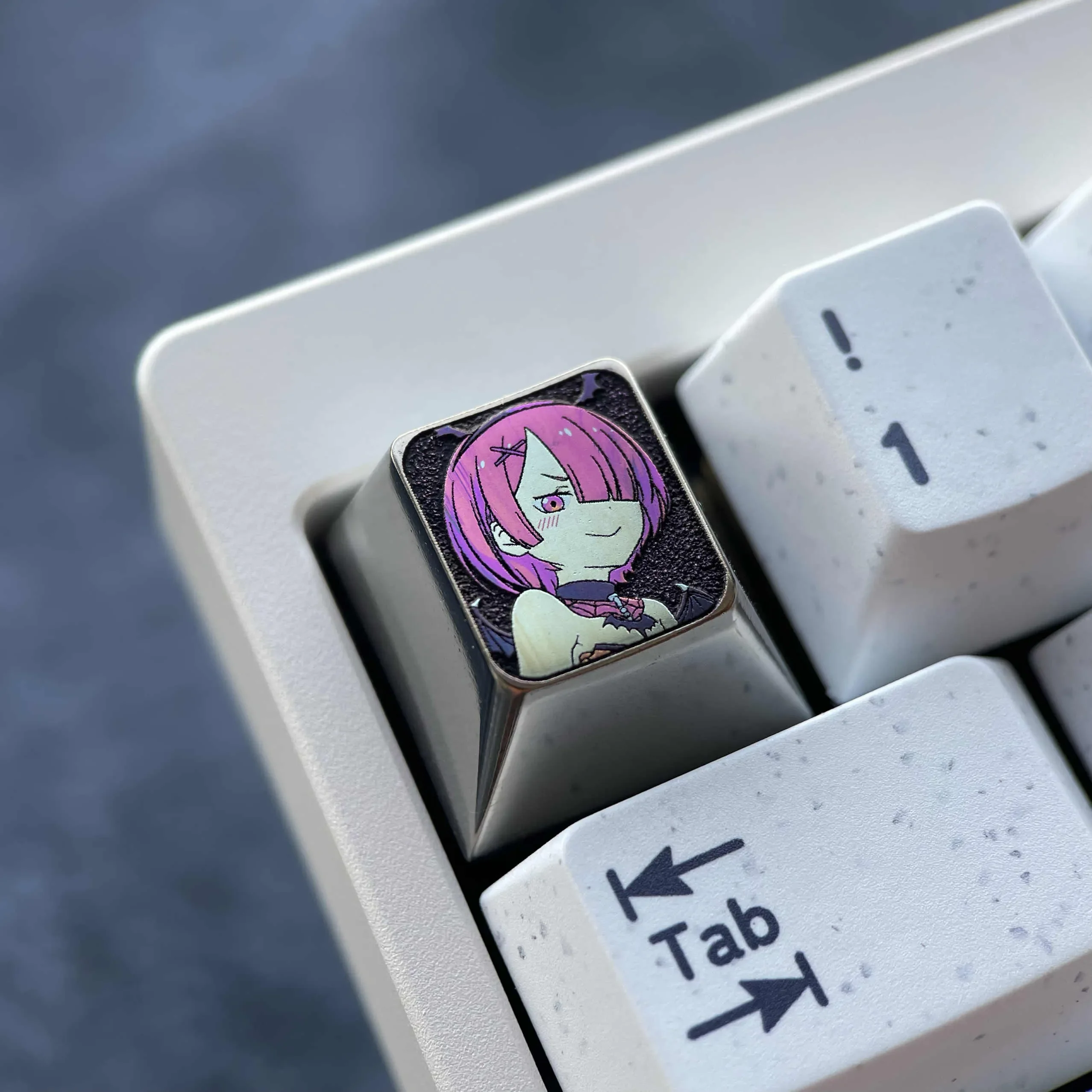 Premium Ram Titanium Halloween Keycap: Intricate anodized purple titanium artistry featuring a mystical Halloween anime character.