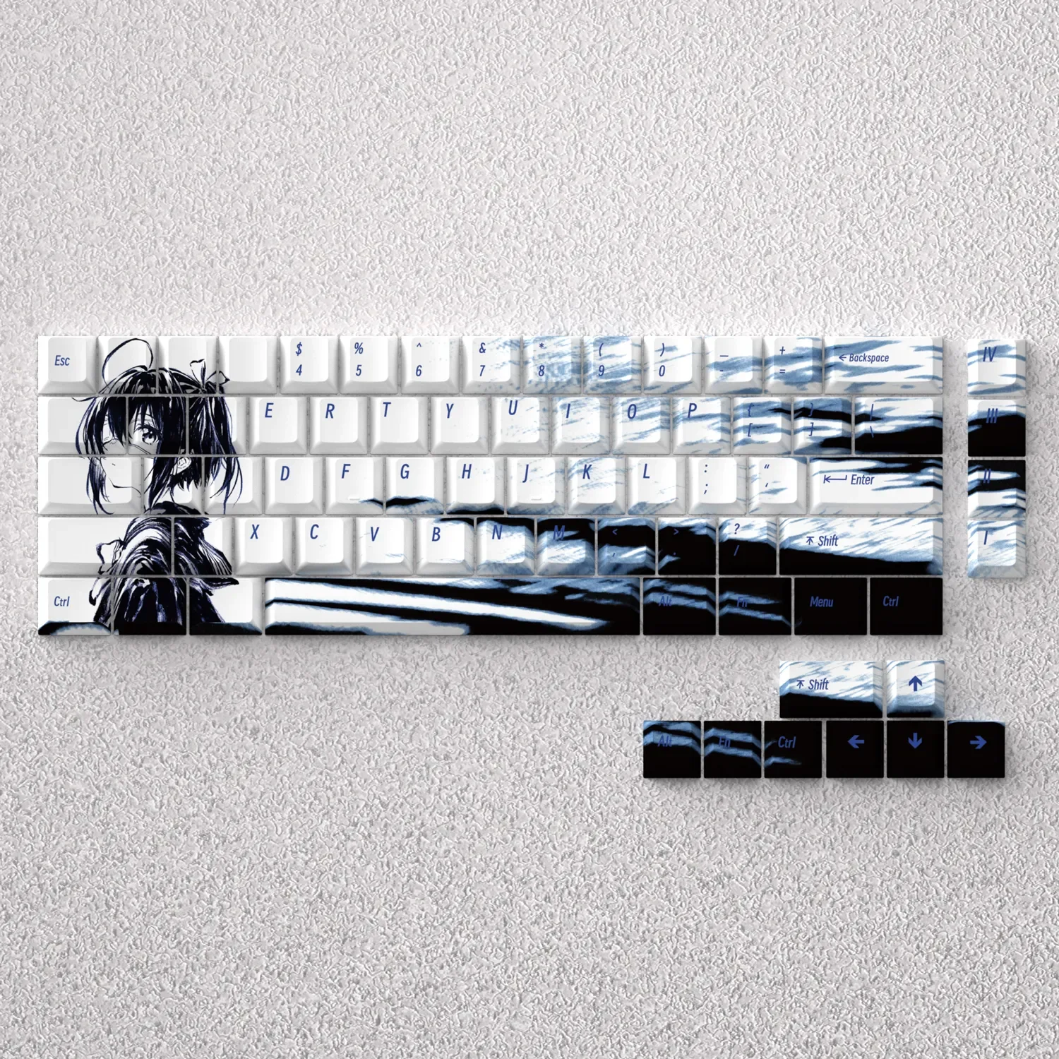 Exclusive Takanashi Rikka Keycap Set: a vibrant, playful anime Cherry profile featuring purple and yellow accents to celebrate your Chunibyo spirit.