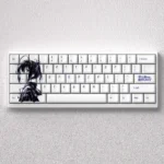 Gallery of the exclusive Takanashi Rikka Anime Keycap Set, showcasing vibrant purple and yellow Cherry profile keycaps with iconic Rikka designs.