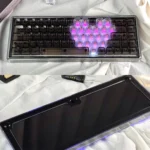 A romantic pink mechanical keyboard displayed elegantly, featuring charming heart-themed keycaps and a hot-swappable design, ideal as a sweet