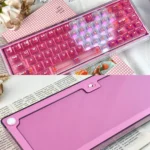 Showcasing the Ainbell Base68 romantic mechanical keyboard with its sweet pink, heart-themed keycaps and elegant design, ideal as a unique gift.
