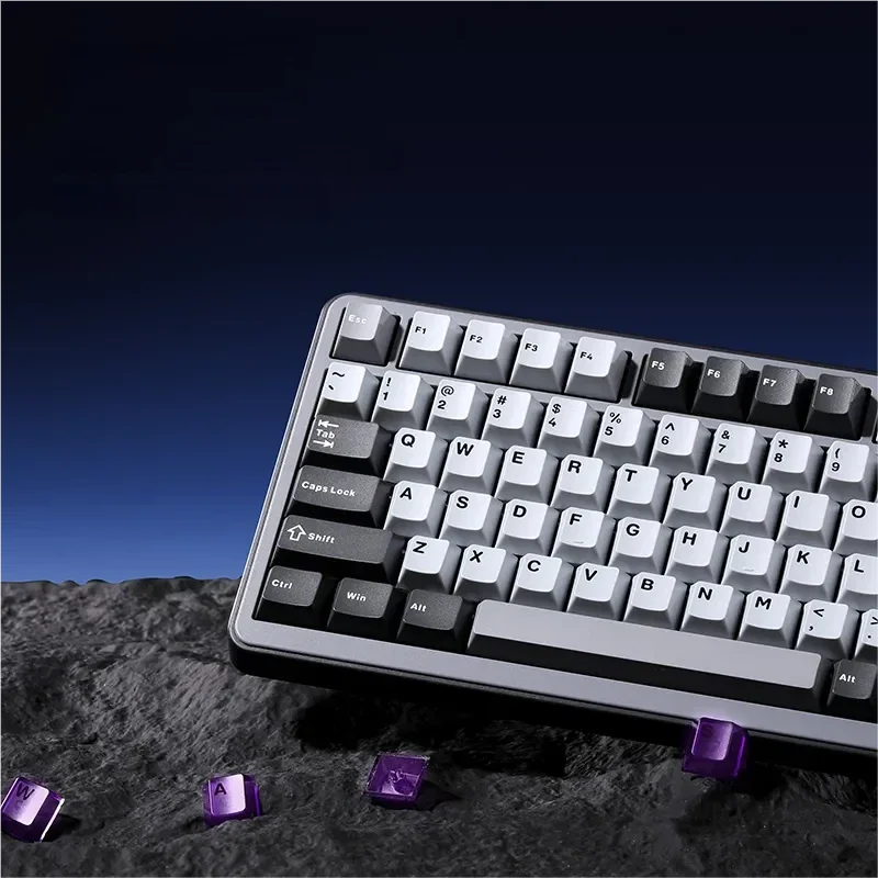 Gallery showing the sleek RT75 Gateron mechanical keyboard from multiple angles, highlighting its lightning-fast magnetic switches for competitive.