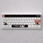 Gallery displaying the iconic Ruri Goko Keycap Set with vibrant black, pink, and white anime art from multiple angles for a mechanical keyboard.