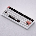 Vibrant Ruri Goko Keycap Set showcasing iconic anime art in black, pink, and white, perfect for mechanical keyboards.