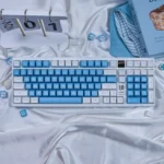 SA Profile Sea Salt Ice Cream keycaps set for magnetic switches, featuring a delightful collection of pastel blue, and white translucent keycaps.