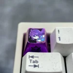 Multiple views of the premium Seele titanium keycap, highlighting its ethereal ice crystal finish and intricate Honkai Star Rail design artistry.