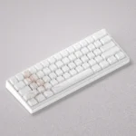 Views of the Shiina Mahiru themed backlit PBT keycaps set, highlighting their gentle anime aesthetic and subtle glowing legends on mechanical keyboards.