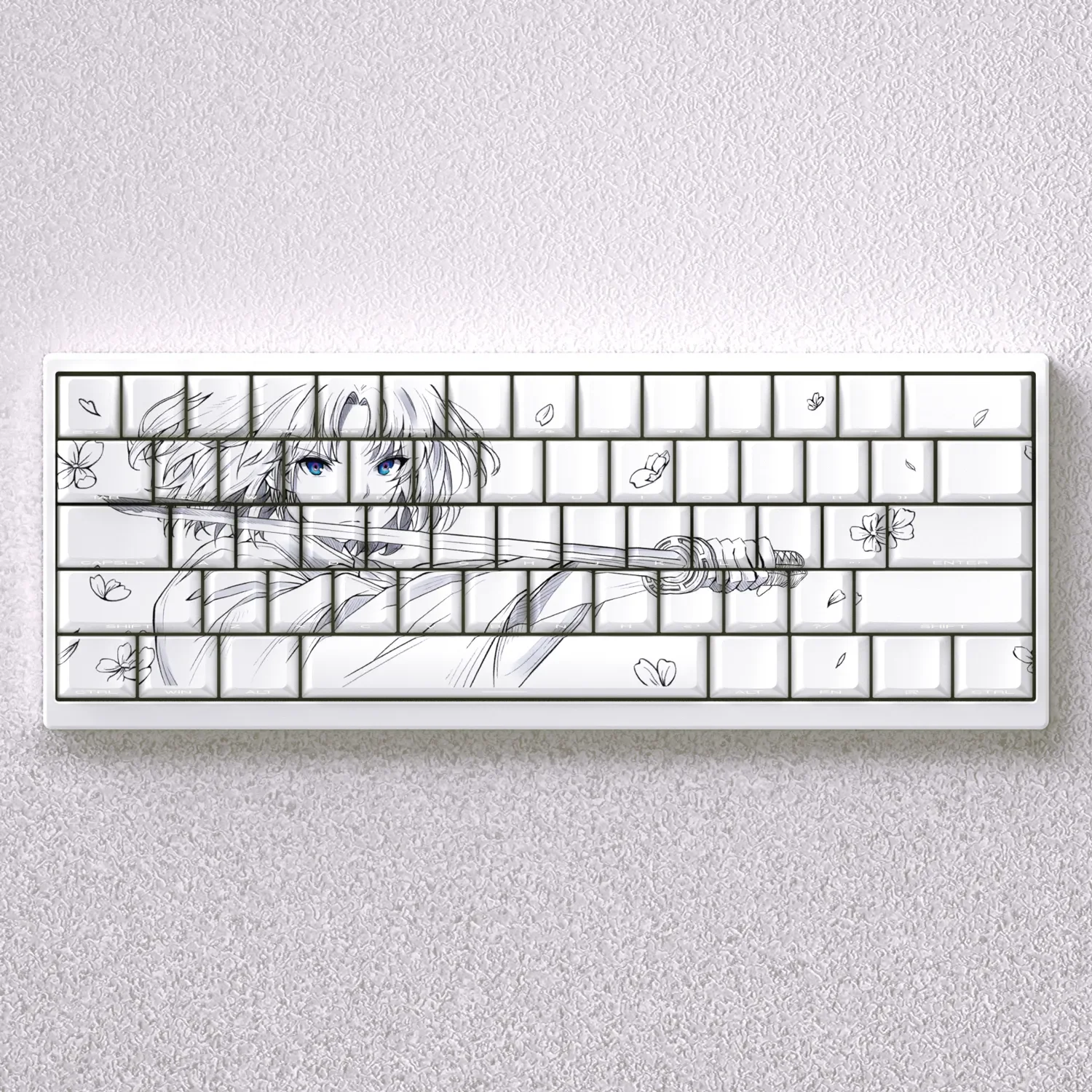 The Garden of Sinners: Shiki Ryogi Cherry Keycap Set gallery: showcasing the minimalist aesthetic and Cherry profile from multiple perspectives for custom keyboard builders.