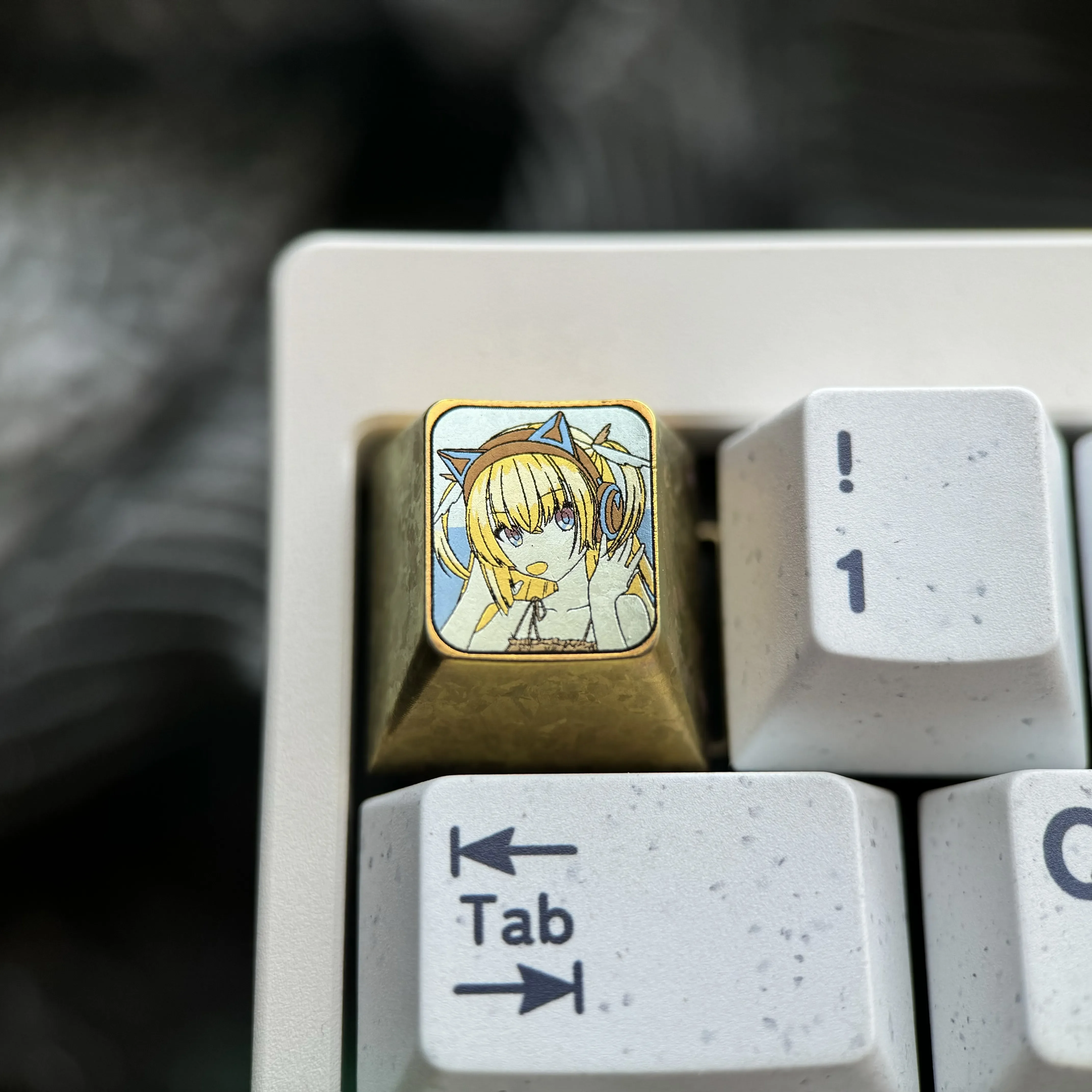 Vibrant Shirayuki Noa Titanium Keycap featuring iconic anime character art for an ESC key, showcasing durable craftsmanship.