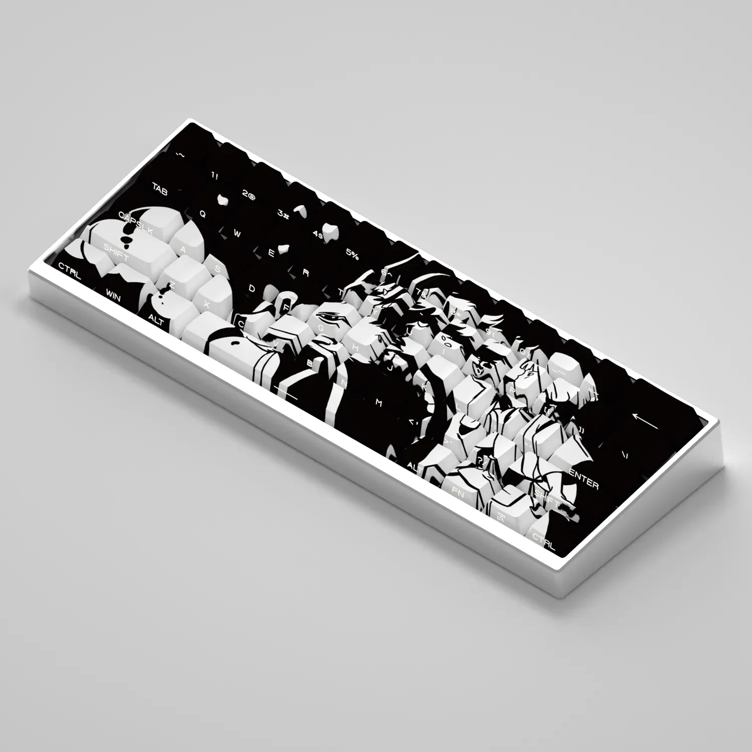 Gallery of Spirited Away side-lit Cherry profile keycaps set, revealing dreamy Studio Ghibli aesthetics and iconic characters from various perspectives.