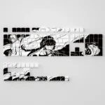 Exclusive Spy x Family Yor Forger PBT keycaps set with elegant dark, side-engraved motifs and crisp, glowing backlit legends.