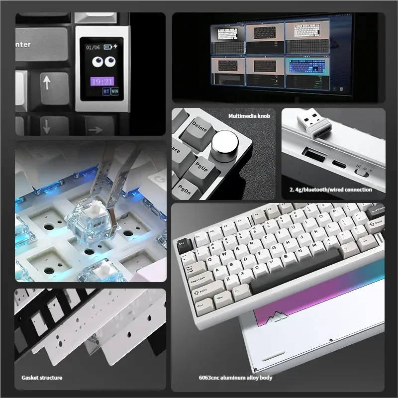 Gallery view of the Stylish AL80 OEM Tri-Mode Mechanical Keyboard, showcasing its sleek matte black aluminum chassis, robust build, and tri-mode connectivity.