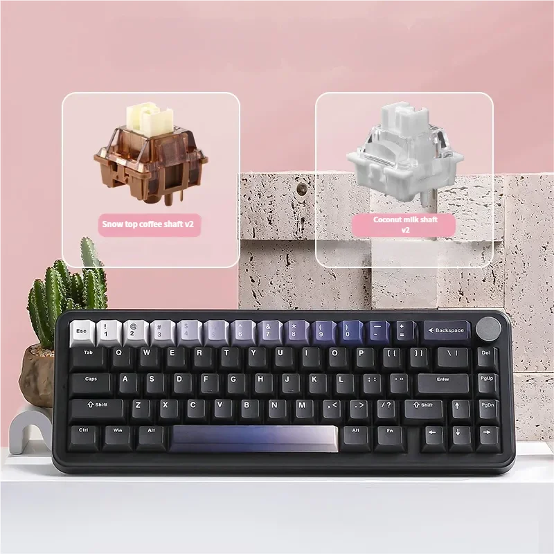 A collection of detailed images of the B68 mechanical keyboard, revealing its exquisite pastel artistry, tri-mode wireless connectivity.