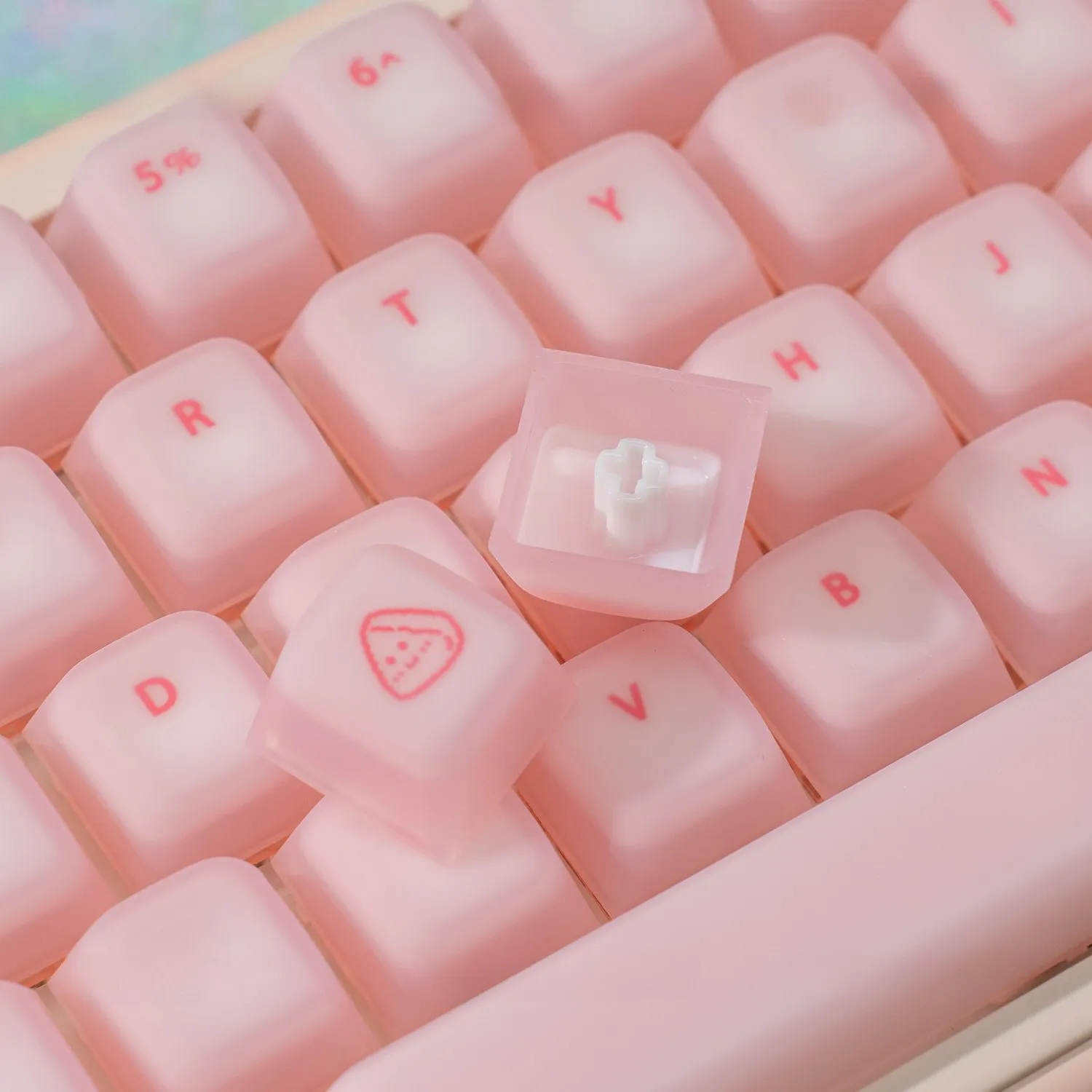 stylish-pink-cherry-keycapset-mechanical-keyboard-upfront