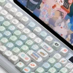 Vibrant Summer Festival keycap Set displayed from multiple angles, showcasing the charming anime art and durable PBT dye-sublimation.