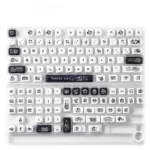 Whimsical Super Cow keycaps set, showcasing durable PBT dye-sub MOA profile with charming black and white cow patterns and playful farm accents.