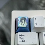 Premium Colored Titanium Azur Lane Taihou Keycap featuring an icy blue metallic finish and detailed character art, perfect for custom gaming setups.