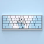 Enigmatic Takamiyamiya Mio PBT keycaps set showcasing vibrant side-lit anime art. This exclusive Date A Live 130-key set exudes dark elegance.