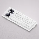 Multiple angles of Takanashi Rikka keycaps set, highlighting signature anime motifs, custom Cherry profile, and brilliant shine-through.