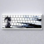 A vibrant gallery showcasing the exclusive Takanashi Rikka keycaps set. Each shine-through Cherry profile keycap features playful anime art.