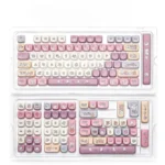 Playful Taro Mochi Keycaps set, delicious double-shot SOA profile, showcasing soft pastel purple and cream dessert aesthetic.