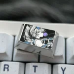 Precision-engraved Silver Wolf titanium anime keycap, an intricate artisan mechanical keyboard accessory with vivid metallic detail.