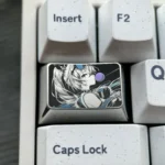 Multiple angles of the Silver Wolf precision-engraved titanium anime keycap, showcasing its intricate metallic art and artisan craftsmanship for your keyboard.