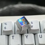 Multiple views of the handcrafted titanium sunflower ESC keycap, an anime artisan accent. Highlights vibrant details and lustrous titanium finish.