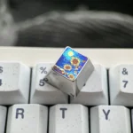 Gallery of the handcrafted titanium sunflower ESC keycap, showcasing its vibrant anime-inspired design and lustrous artisan craftsmanship.
