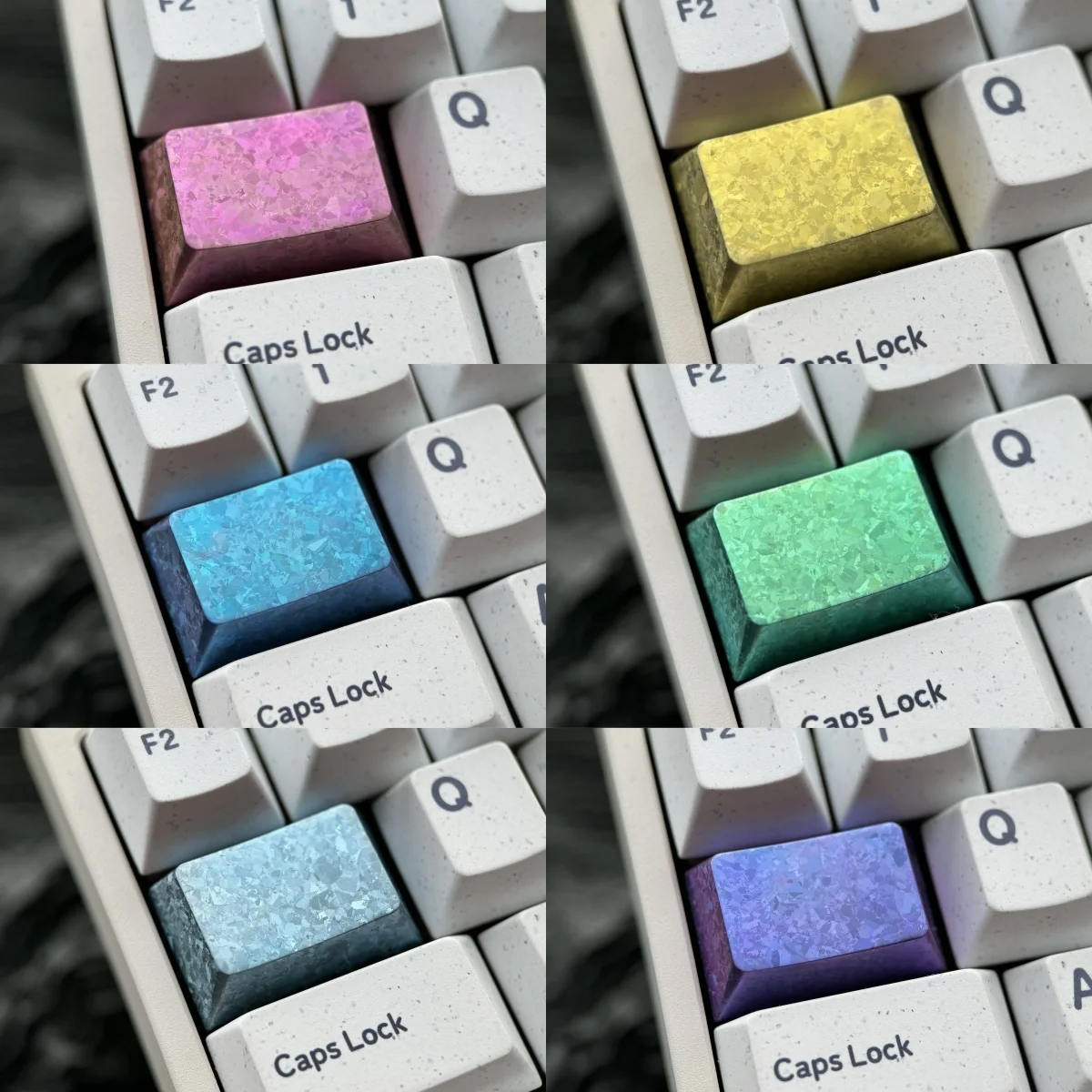Ice Crystal Titanium Keycap, a premium 1.5U Tab custom mechanical keycap made from shimmering titanium alloy with jewel-like facets.