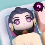 Exquisite handcrafted Valorant Reyna artisan keycap, elegantly displayed. Its dark aesthetic reveals intricate 3D resin twilight butterfly details.