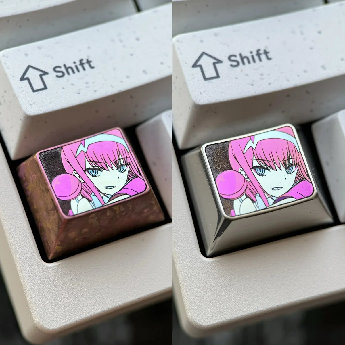 A vivid Zero Two Titanium Keycap, expertly crafted from premium titanium alloy, shines as an artisan Ctrl key, enhancing any personalized design.