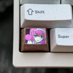 Artisan Zero Two Titanium Keycap, showcasing its premium titanium alloy and vivid metallic red finish from a striking angle.